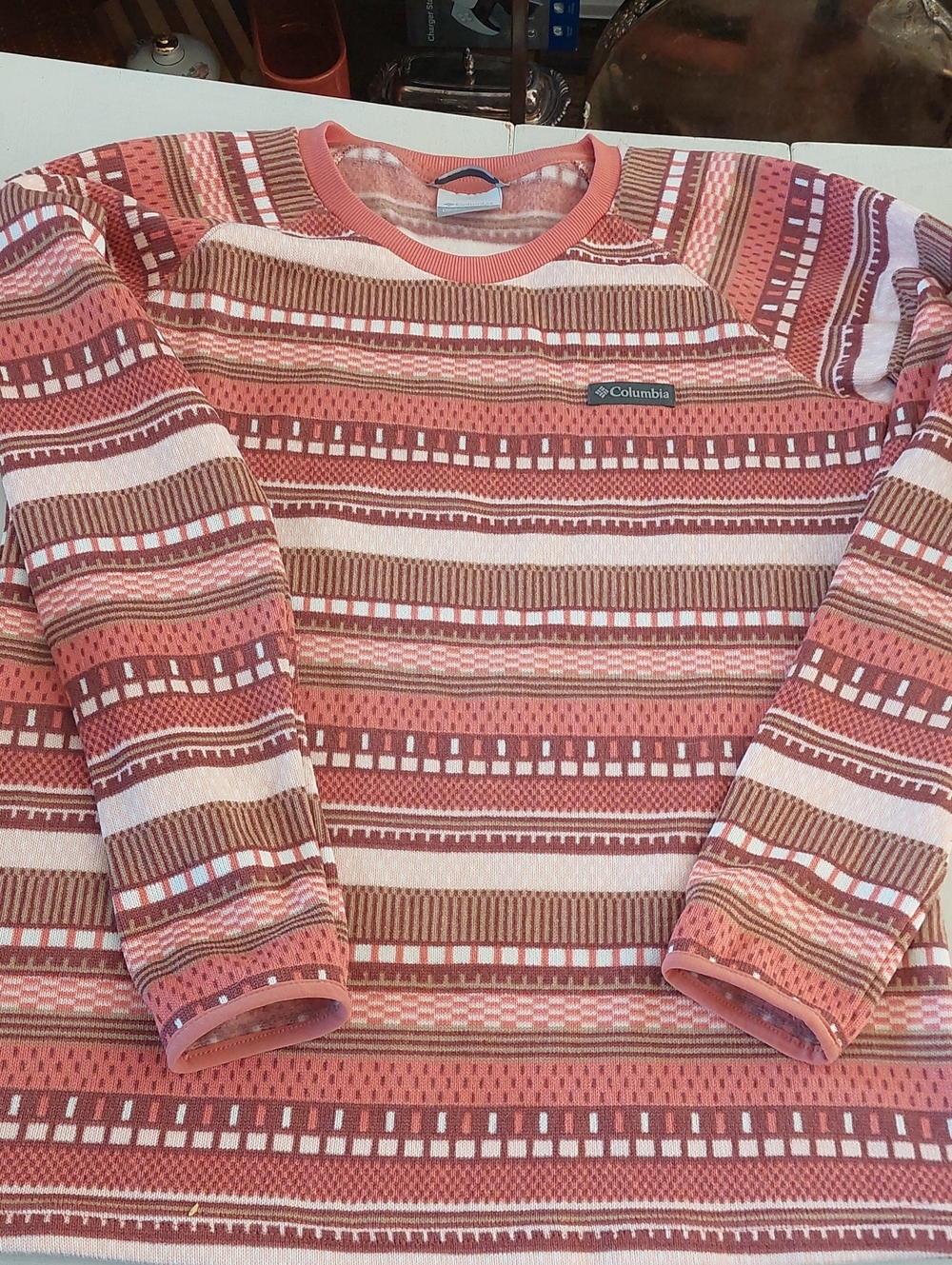 Columbia Women’s Coral, White & Brown Patterned Crewneck TunicSweater/Sweatshirt